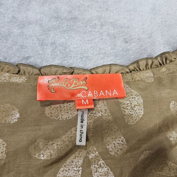 Hale Bob Cabana Top Medium Tan Silk Blend Metallic Silver Palm Leaf Beach Tunic - Picture 2 of 9